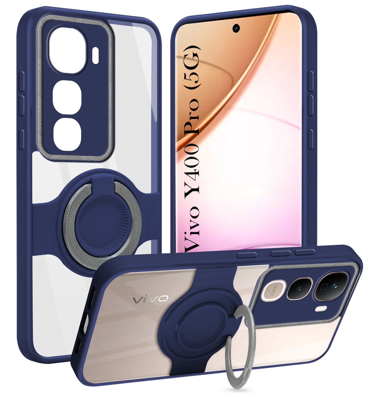For Vivo Y400 Pro Back Cover Case with stand (Built-in Ring Holder Kickstand | Lifetime Anti Yellow | Camera Protection)