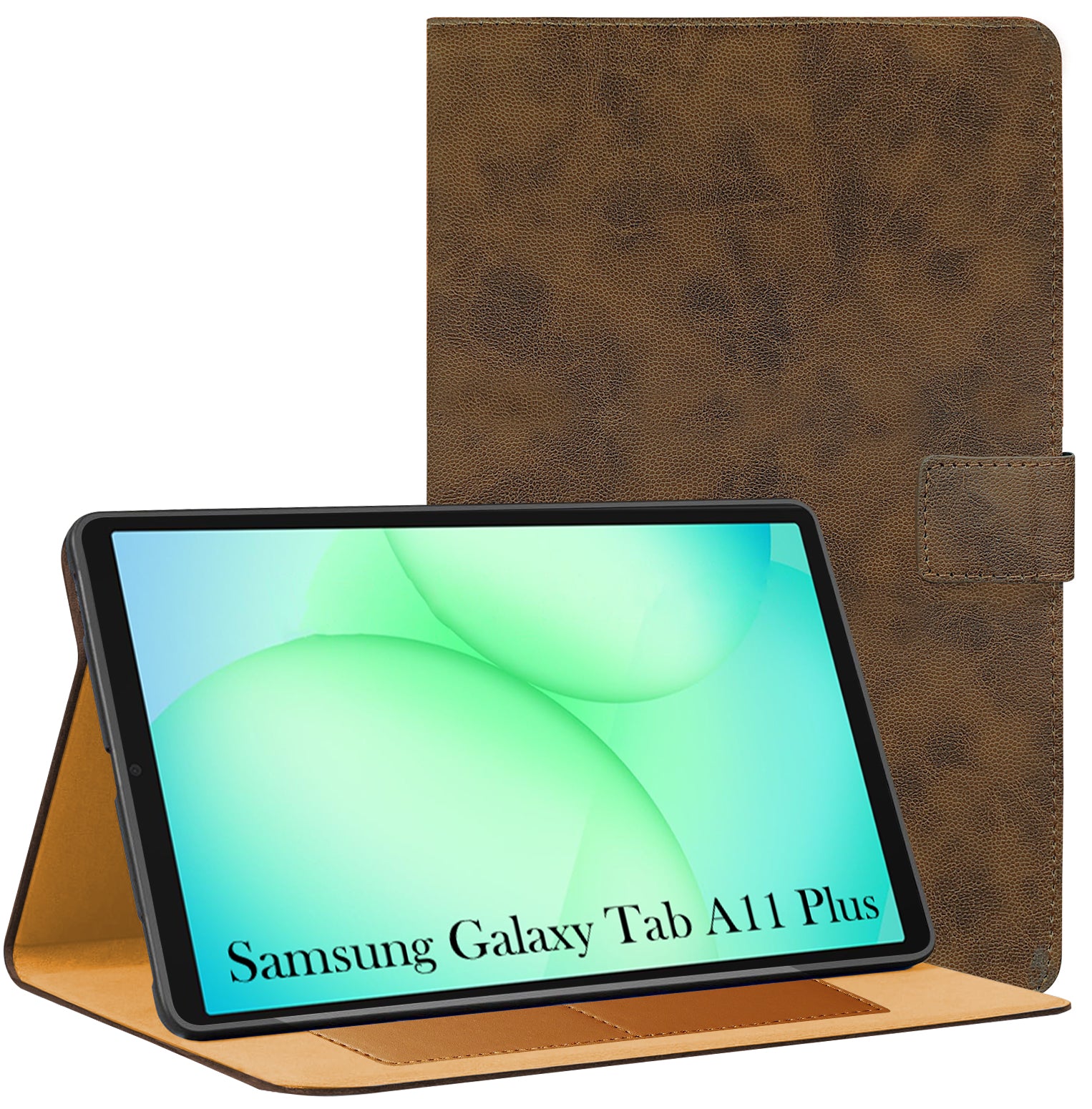 For Samsung Galaxy Tab A11 Plus 11 Inch SM-X230/X236B Flip Cover Folio Cover (PU Leather | Multi-Angle Smart Stand | Card Storage Slots | Silicone Back Pouch)