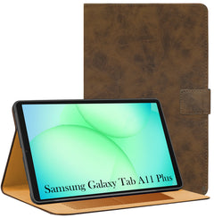 For Samsung Galaxy Tab A11 Plus 11 Inch SM-X230/X236B Flip Cover Folio Cover (PU Leather | Multi-Angle Smart Stand | Card Storage Slots | Silicone Back Pouch)