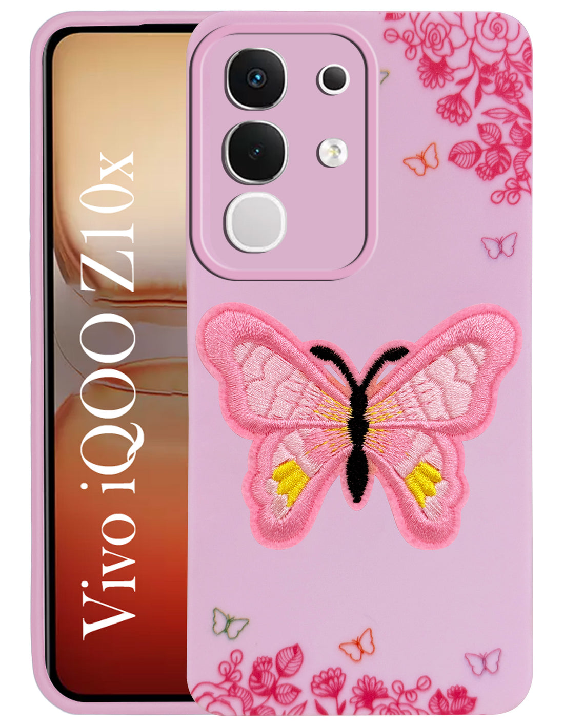 For Vivo iQOO Z10x Back Cover Case (Soft Butterfly Embroidery | Women Teen Girls | Camera Protection| Matte Silicone)