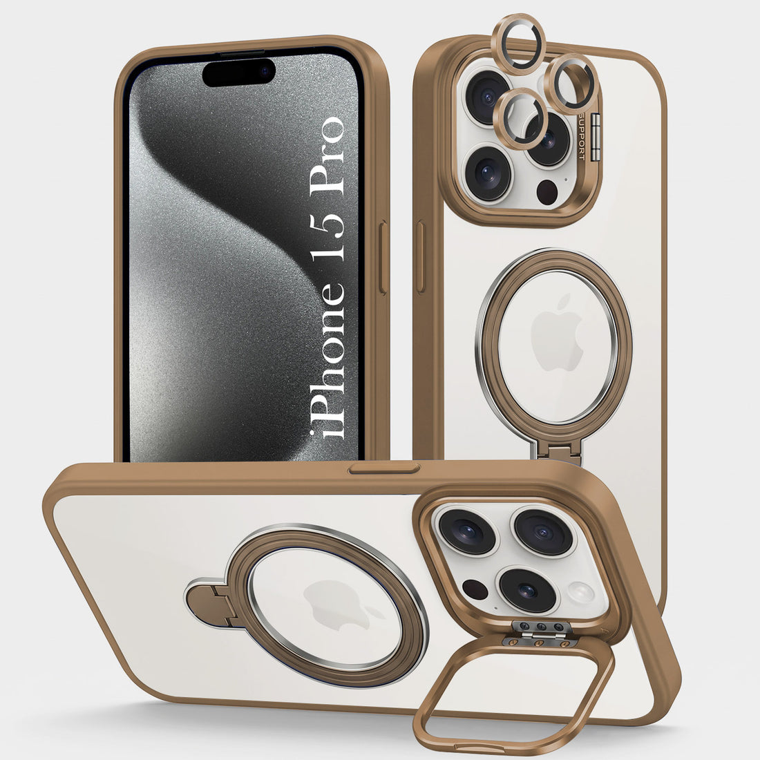 For Apple iPhone 15 Pro Back Cover Case Crystal (Lifetime Anti Yellow | Magnetic Ring Stand | Camera Lens Protection | MagSafe Compatible)