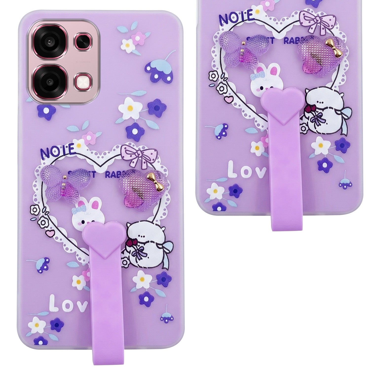 For Oppo F31 5G | Oppo F33 5G Back Cover Case (3D Cute Heart Strap Holder | Camera Protection | Designer Girls Print)