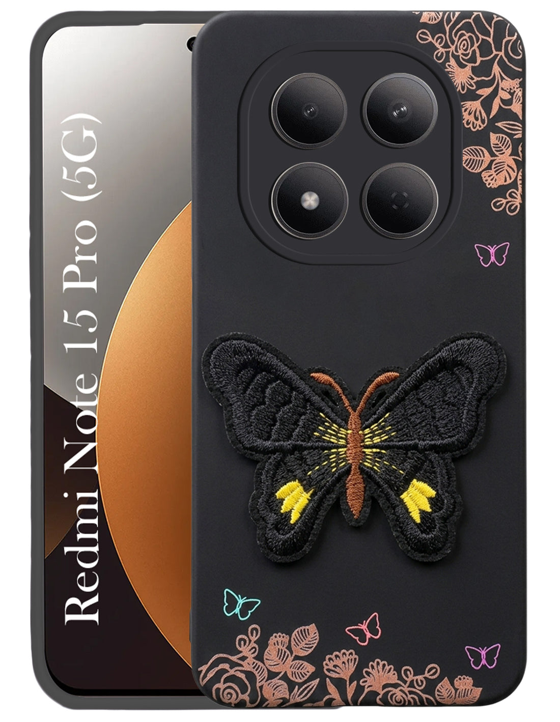 For Oppo Reno15 Pro 5G | Oppo Reno 15 Pro 5G Back Cover Case (Soft Butterfly Embroidery | Women Teen Girls | Camera Protection| Matte Silicone)