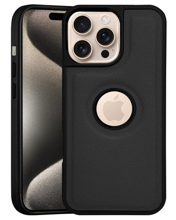 For Apple iPhone 15 Pro Back Cover Case (Minimalist Design Stitched Leather | Shockproof Raised Edges for Camera & Screen Protection)