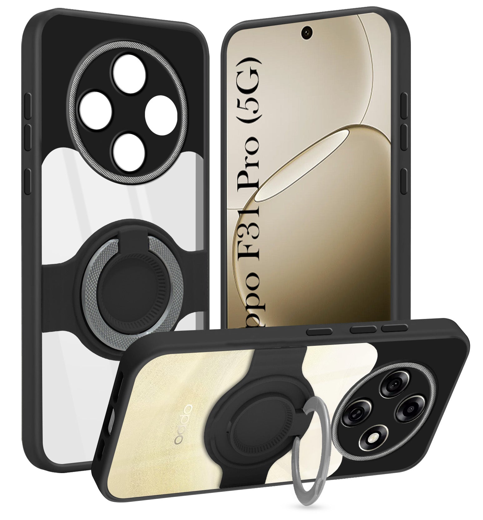 For Oppo F31 Pro Back Cover Case with stand (Built-in Ring Holder Kickstand | Lifetime Anti Yellow | Camera Protection)