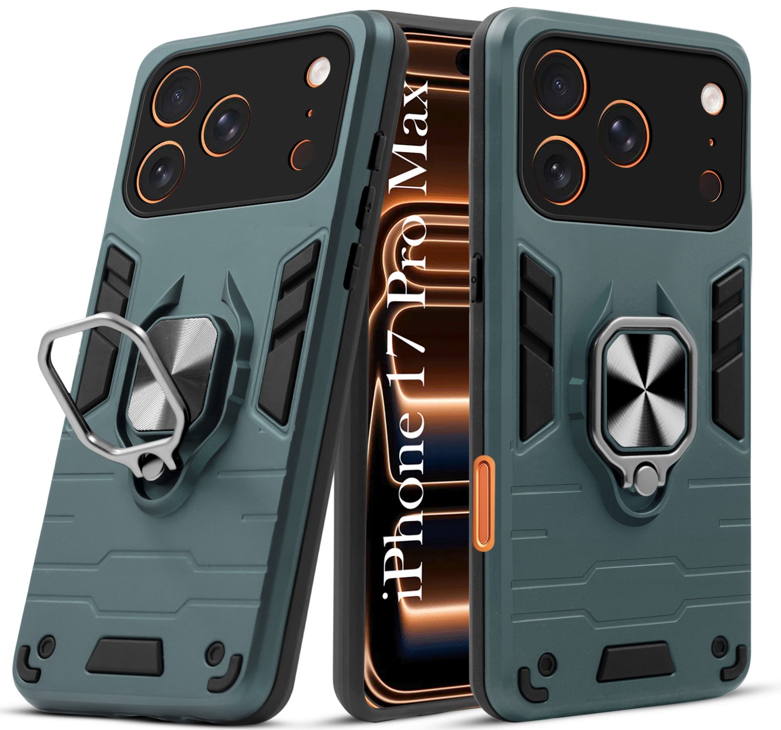For Apple iPhone 17 Pro Max Back Cover Case (Shockproof Dual Layer Polycarbonate |Ring Holder Kickstand)