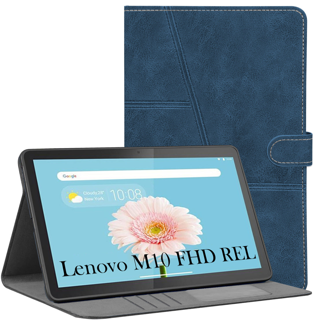 For Flip Cover Folio Case  Lenovo M10 FHD REL (TB-X605FC, TB-X605LC, ZA4Y0079IN, TB-X605M, TB-X605L) 12 Inch  (PU Leather | Multi-Angle Smart Stand | Card Storage Slots | Silicone Back Pouch)