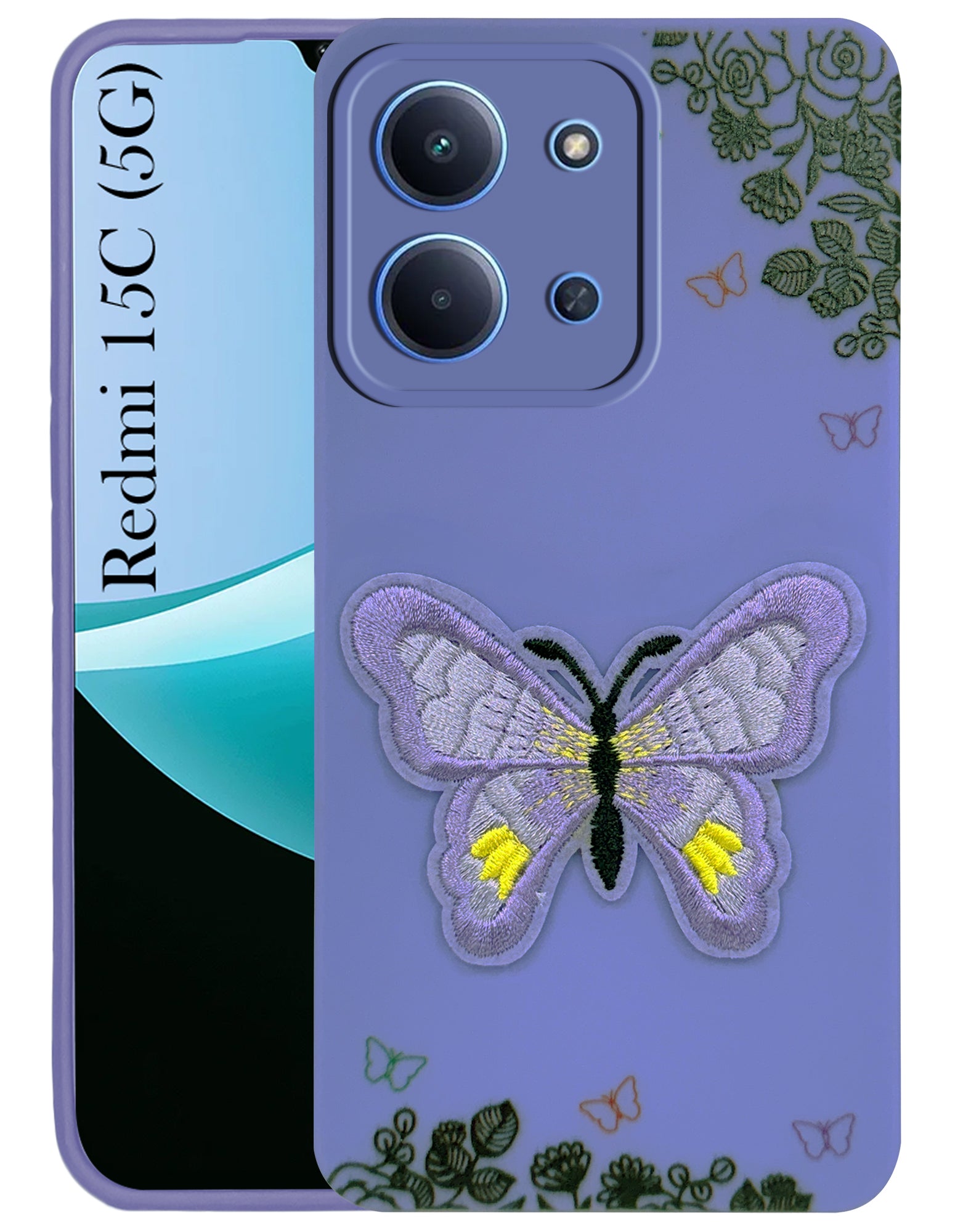 For Redmi 15C Back Cover Case (Soft ButterFly Embroidery | Women Teen Girls | Camera Protection| Matte Silicone)
