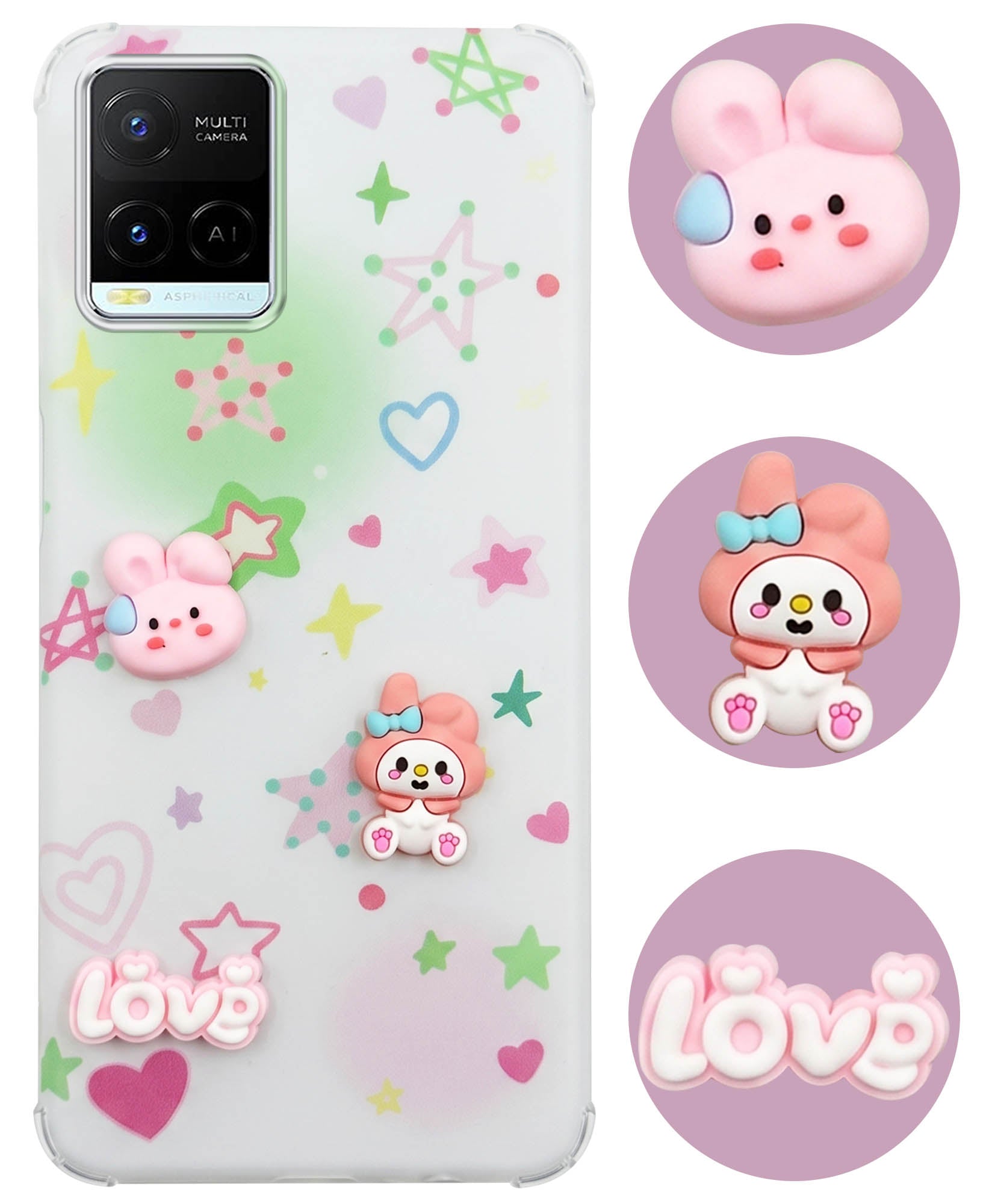 For Vivo Y21e | Vivo Y21A | Vivo Y32 Back Cover Case (3D Cute Cartoons | Hard Back Side Soft | Matte Premium Finish | HD Printing)