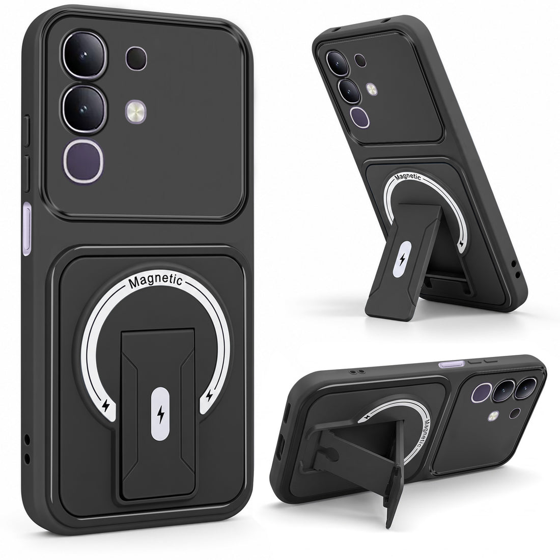 For Vivo T4x | Vivo Y31 Pro Back Case Cover Metallic (Hybrid Armor Kickstand | MagSafe Compatible | Camera Protection Shockproof)