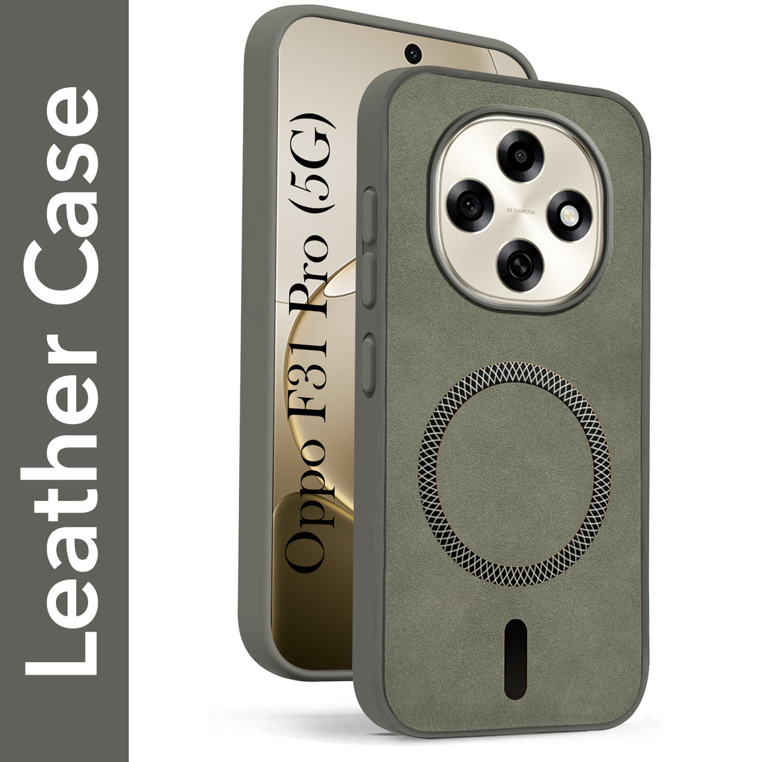 For Oppo F31 Pro Back Cover Case Leather Finish (MagSafe Compatible Wireless Charging | Soft Touch | Camera Bump Protection)