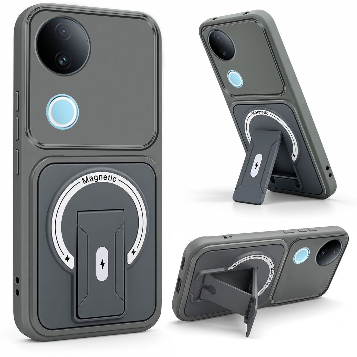 For Vivo iQOO Z10R Back Case Cover Metallic (Hybrid Armor Kickstand | MagSafe Compatible | Camera Protection Shockproof)