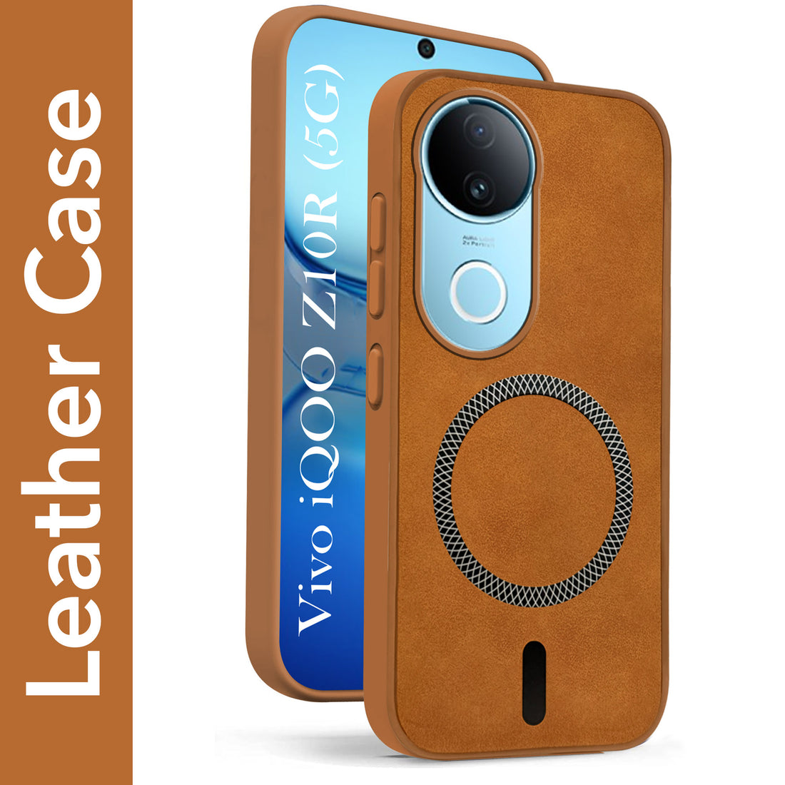 For Vivo iQOO Z10R Back Cover Case Leather Finish (MagSafe Compatible Wireless Charging | Soft Touch | Camera Bump Protection)
