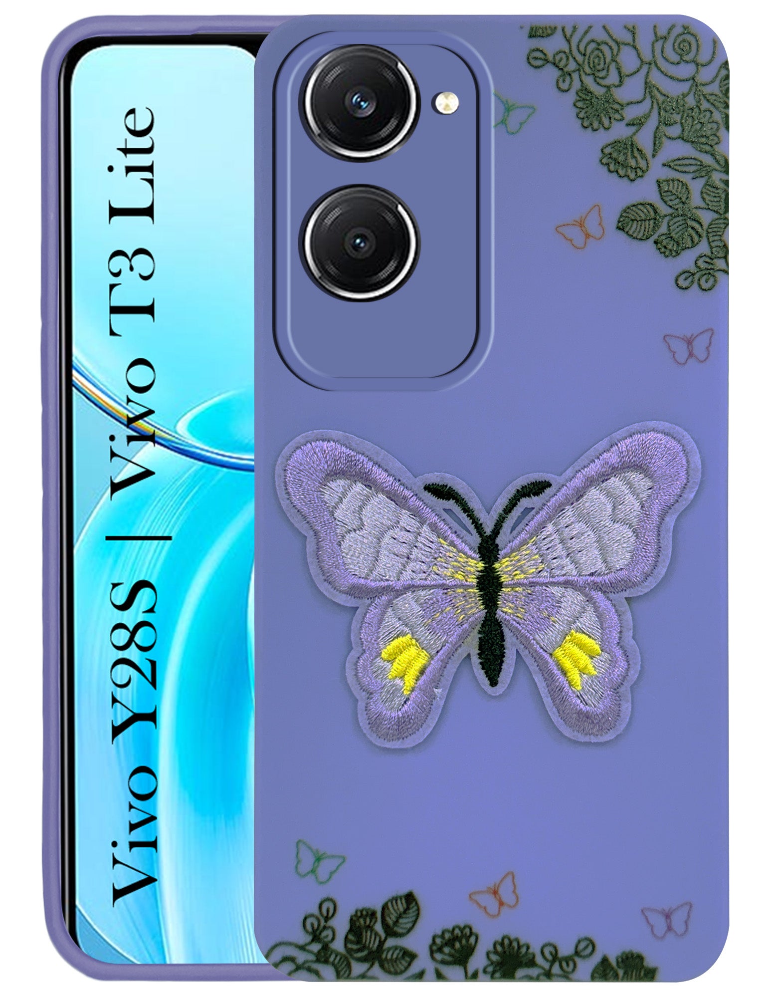 For Vivo T3 Lite 5G | Vivo Y28s 5G Back Cover Case (Soft Butterfly Embroidery | Women Teen Girls | Camera Protection| Matte Silicone)