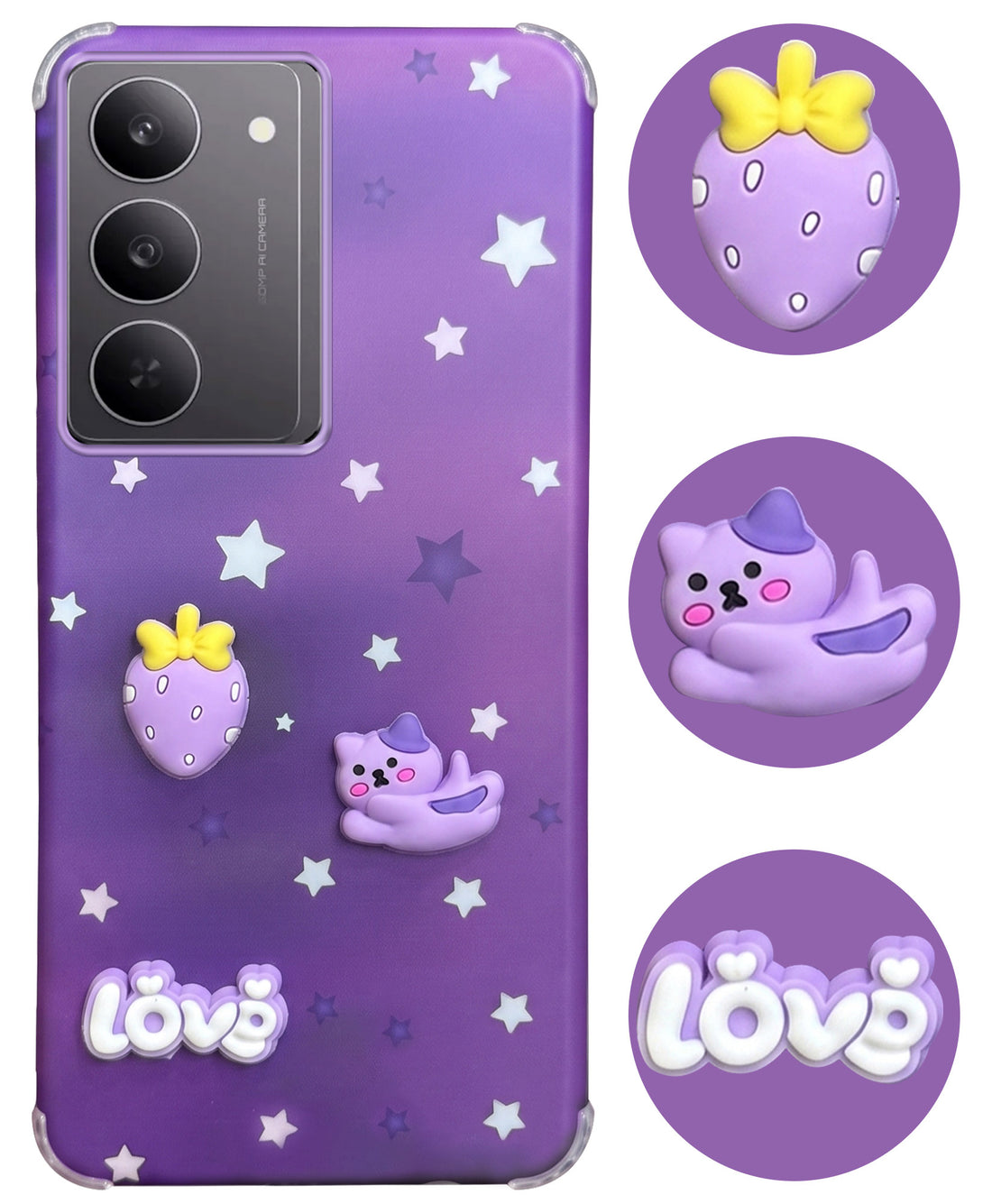 For Realme 14X Back Cover Case (3D Cute Cartoons | Hard Back Side Soft | Matte Premium Finish | HD Printing)