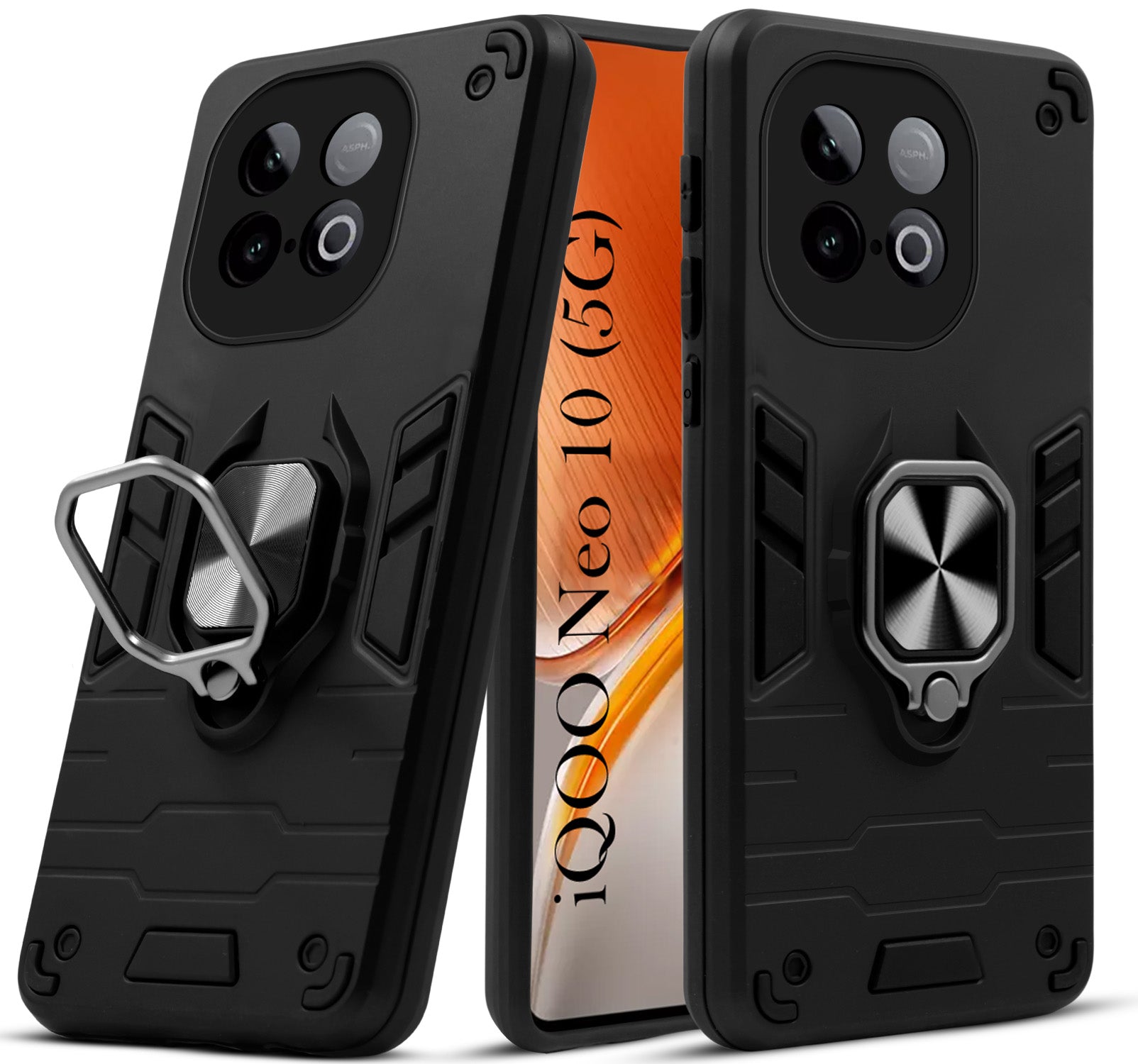 For Vivo iQOO Neo 10 Back Cover Case (Shockproof Dual Layer Polycarbonate |Ring Holder Kickstand)