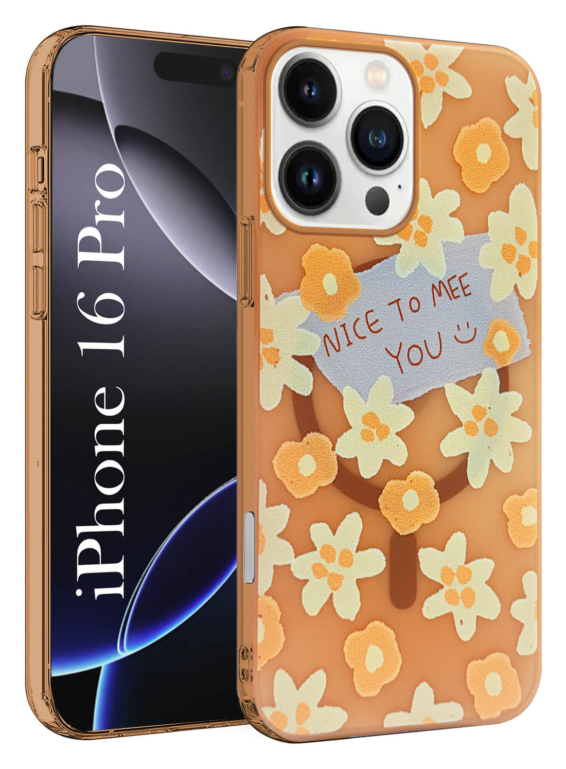 For Apple iPhone 16 Pro Back Cover Case (Cute Floral Design | Flower Print for Girls | MagSafe Compatible Wireless Charging)