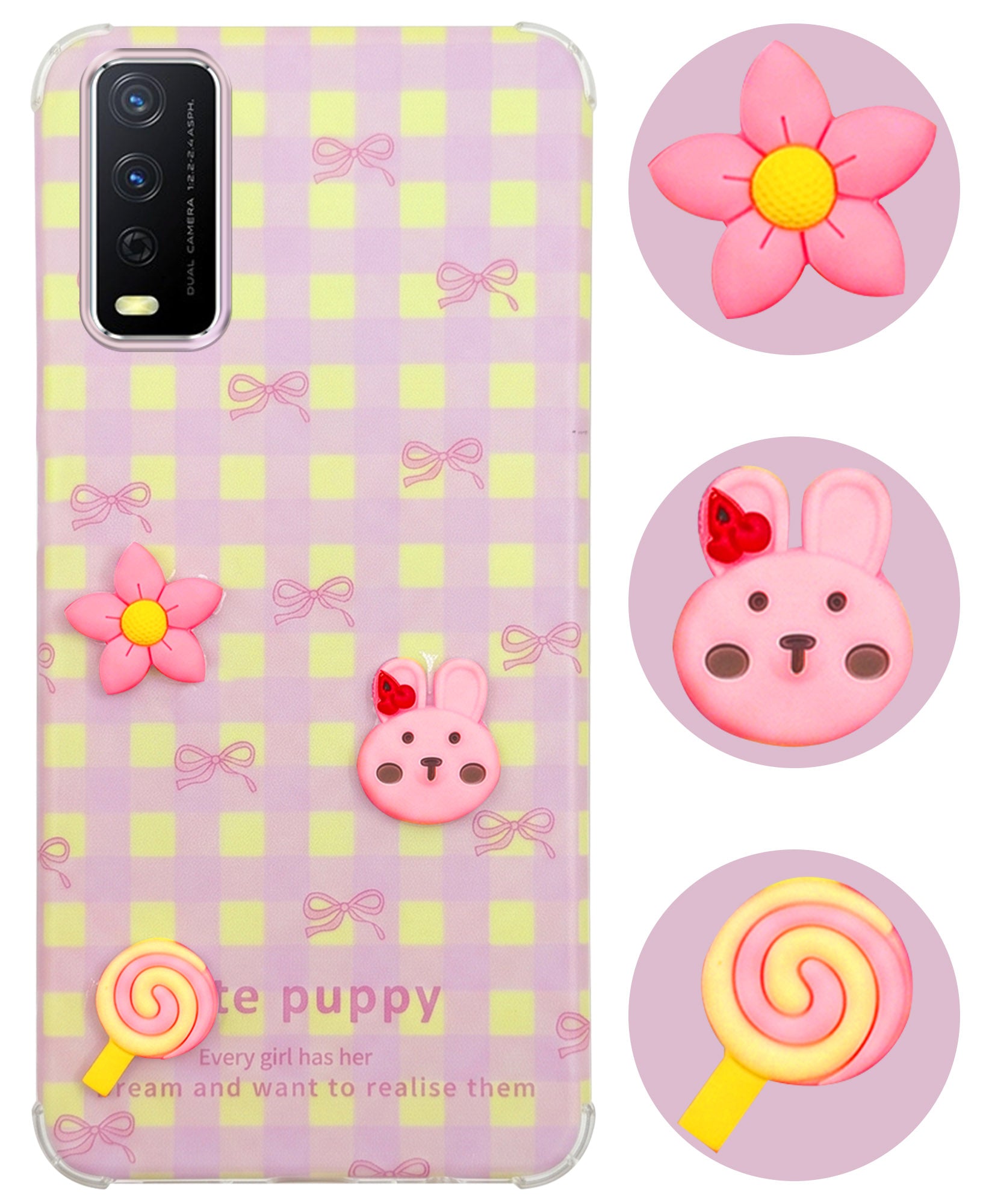 For Vivo Y12s | Y11s | Y12G Back Cover Case (3D Cute Cartoons | Hard Back Side Soft | Matte Premium Finish | HD Printing)