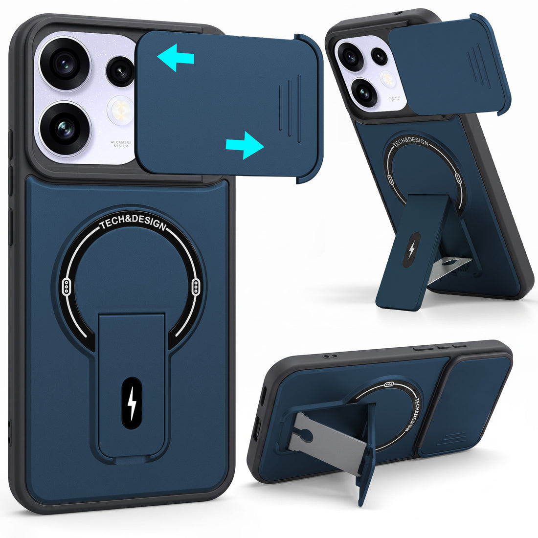 For Oppo Reno 16 Back Case Cover Metallic (Hybrid Armor Kickstand | Sliding Shutter Camera Protection | MagSafe Compatible)