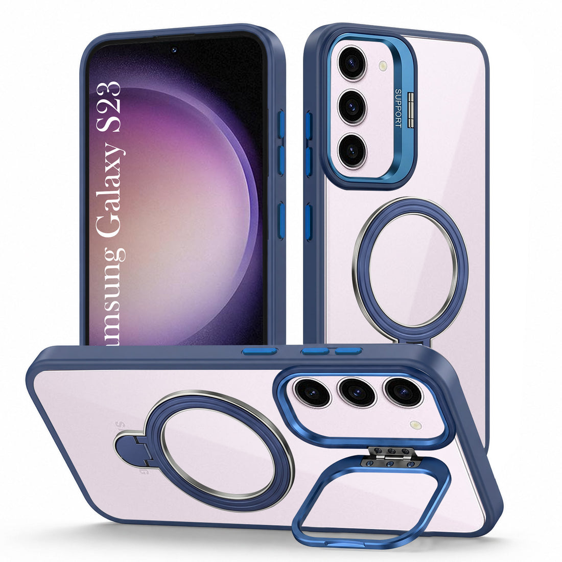 For Samsung Galaxy S23 5G Back Cover Case Crystal (Lifetime Anti Yellow | Magnetic Ring Stand | Camera Lens Protection | MagSafe Compatible)