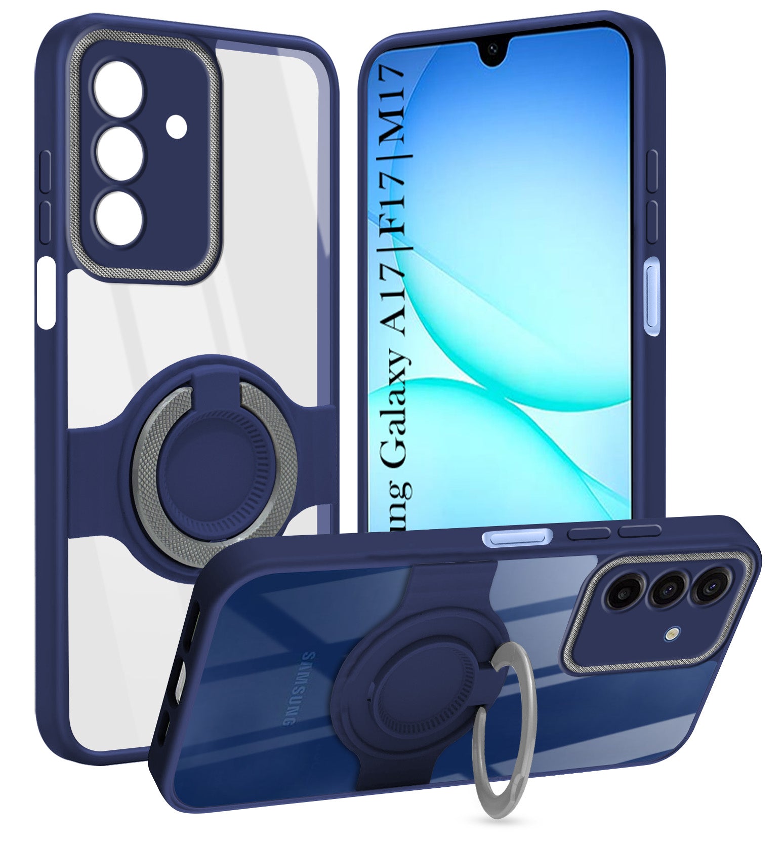 For Samsung Galaxy A17 | Samsung F17 | Samsung M17 5G Back Cover Case with stand (Built-in Ring Holder Kickstand | Lifetime Anti Yellow | Camera Protection)