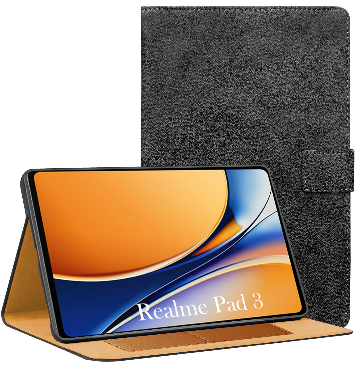 For Realme Pad 3 11.6 Inch Flip Cover Folio Cover (PU Leather | Multi-Angle Smart Stand | Card Storage Slots | Silicone Back Pouch)