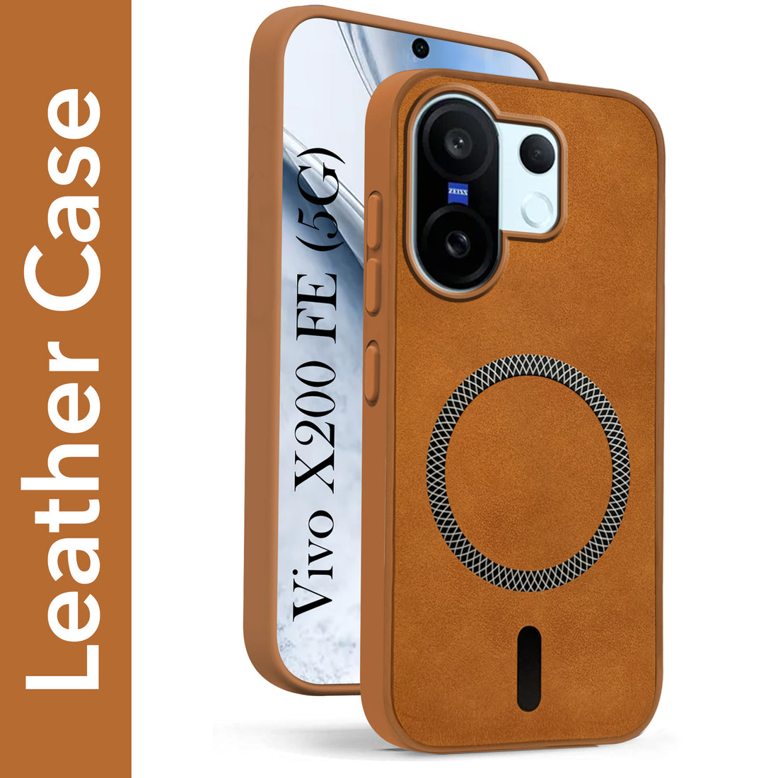 For Vivo X200 FE Back Cover Case Leather Finish (MagSafe Compatible Wireless Charging | Soft Touch | Camera Bump Protection)