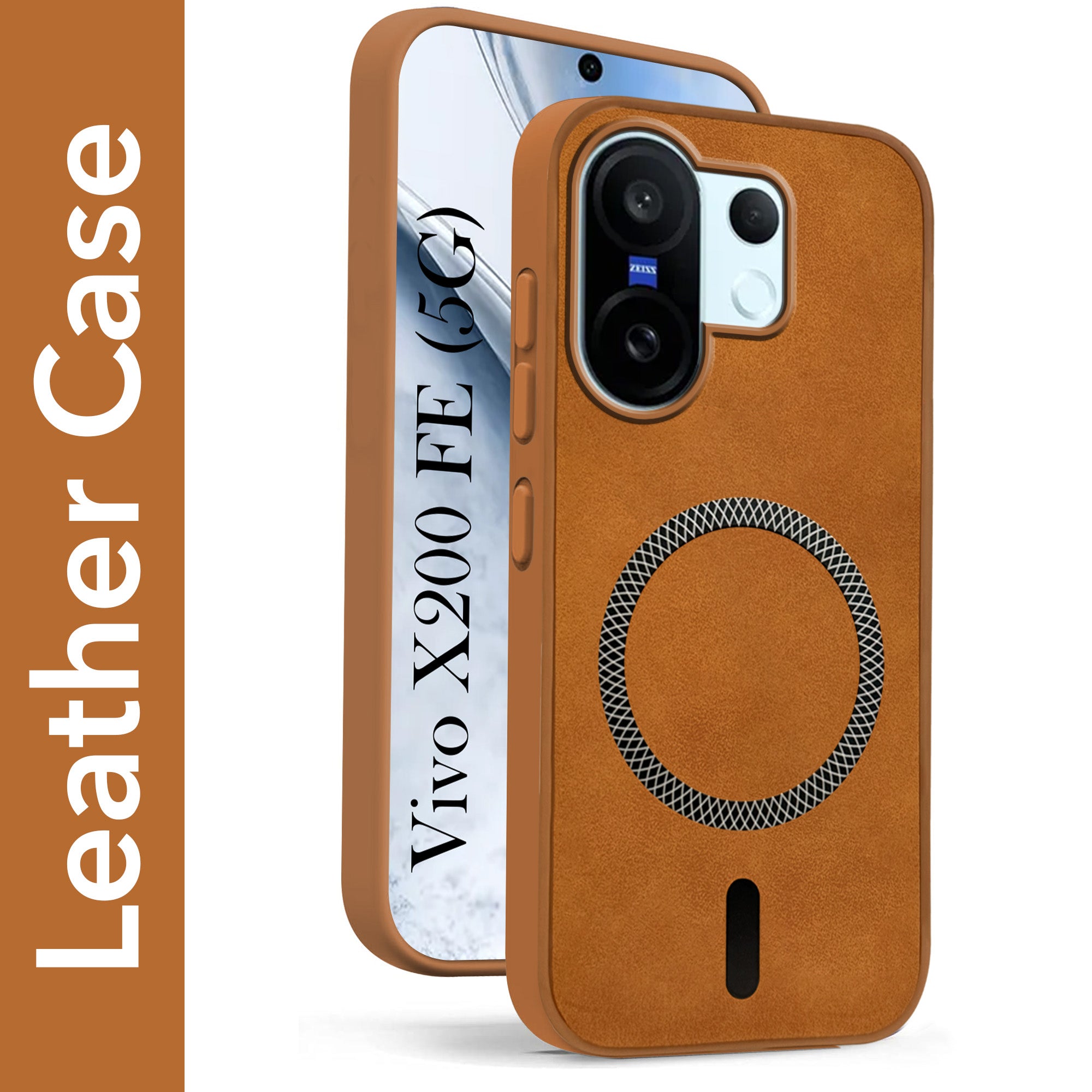 For Vivo X200 FE Back Cover Case Leather Finish (MagSafe Compatible Wireless Charging | Soft Touch | Camera Bump Protection)