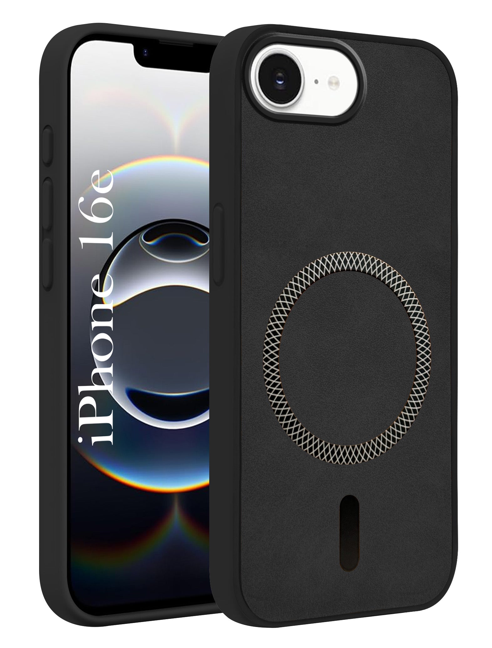 For Apple iPhone 16e Back Cover Case Leather Finish (MagSafe Compatible Wireless Charging | Soft Touch | Camera Bump Protection)