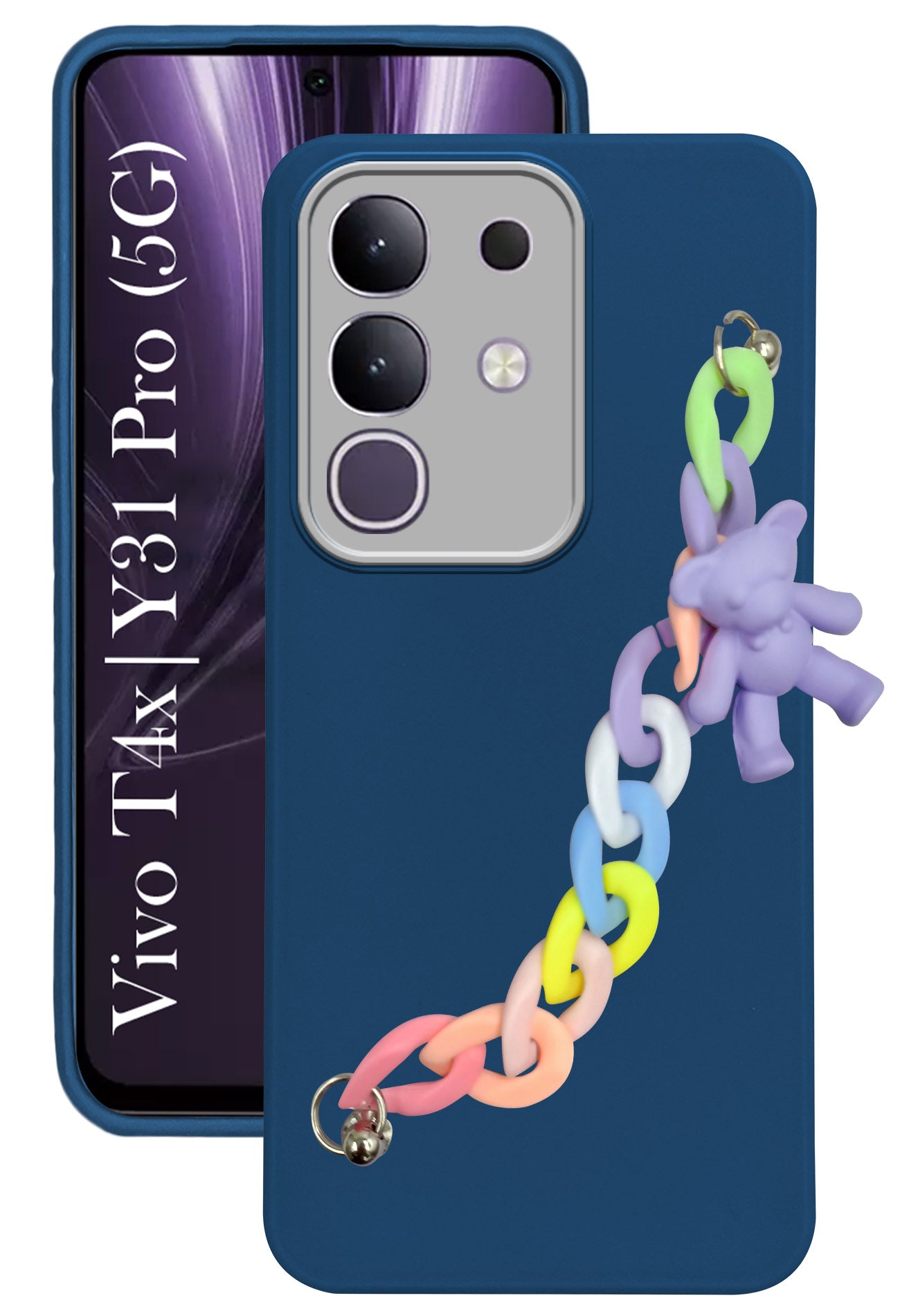 For Vivo T4x | Vivo Y31 Pro Back Cover Case ( Wrist Hanging Chain | Teddy Bracelet Charms | Dual Color Matte Finish | Full Camera Protection | Sleek and Professional)