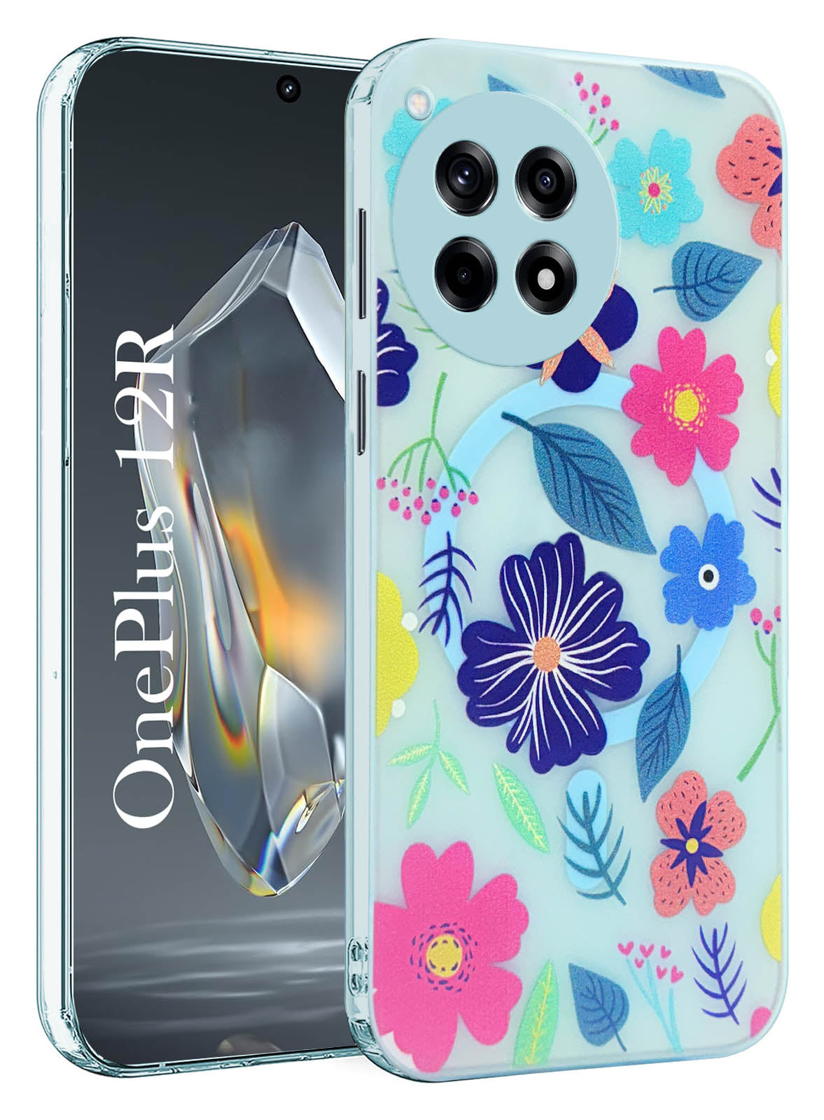 For OnePlus 12R 5G Back Cover Case (Cute Floral Design | Flower Print for Girls | MagSafe Compatible Wireless Charging)