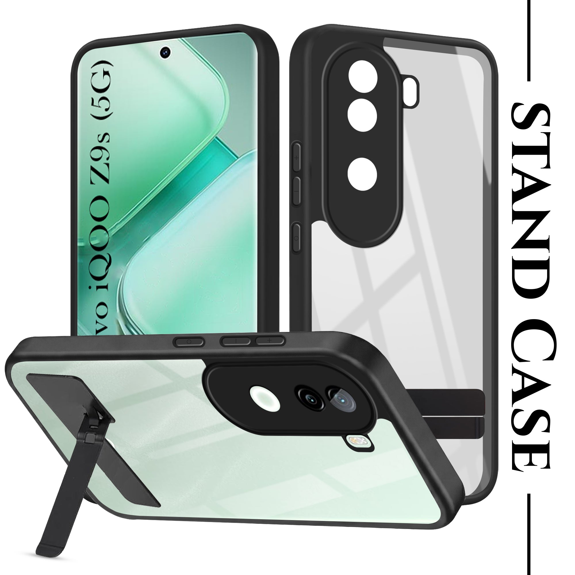 For Vivo iQOO Z9s Back Cover Case (Built-in Stand | Lifetime Anti Yellow | Kickstand Shockproof | Camera Protection | MagSafe Compatible)