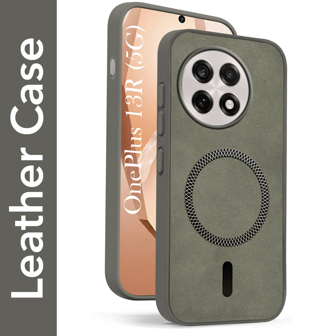 For OnePlus 13R Back Cover Case Leather Finish (MagSafe Compatible Wireless Charging | Soft Touch | Camera Bump Protection)