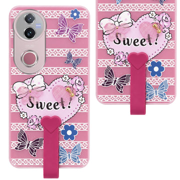 For Vivo V50 | Vivo V50e Back Cover Case (3D Cute Heart Strap Holder | Camera Protection | Designer Girls Print)