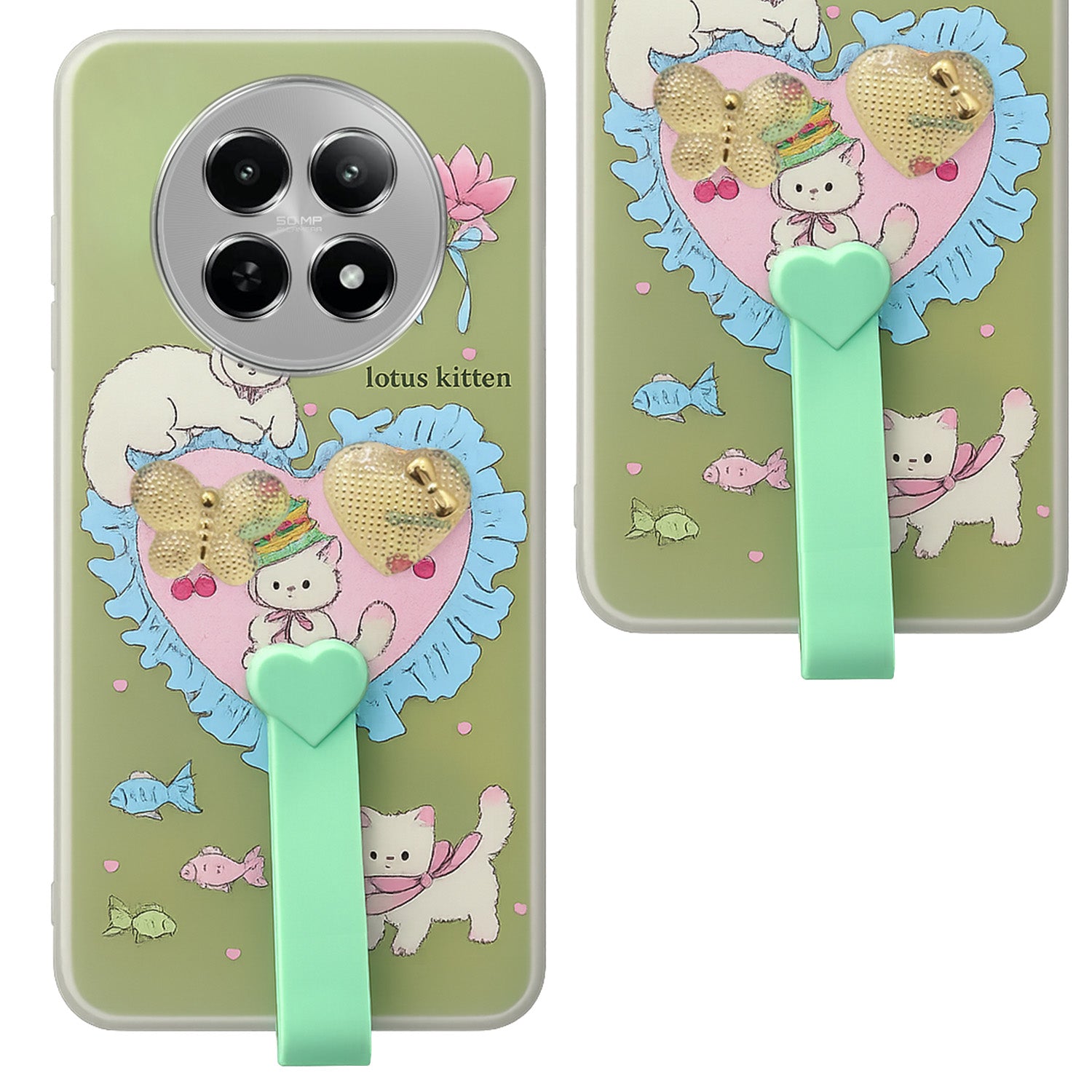For Realme 12 | Realme 12X Back Cover Case (3D Cute Heart Strap Holder | Camera Protection | Designer Girls Print)