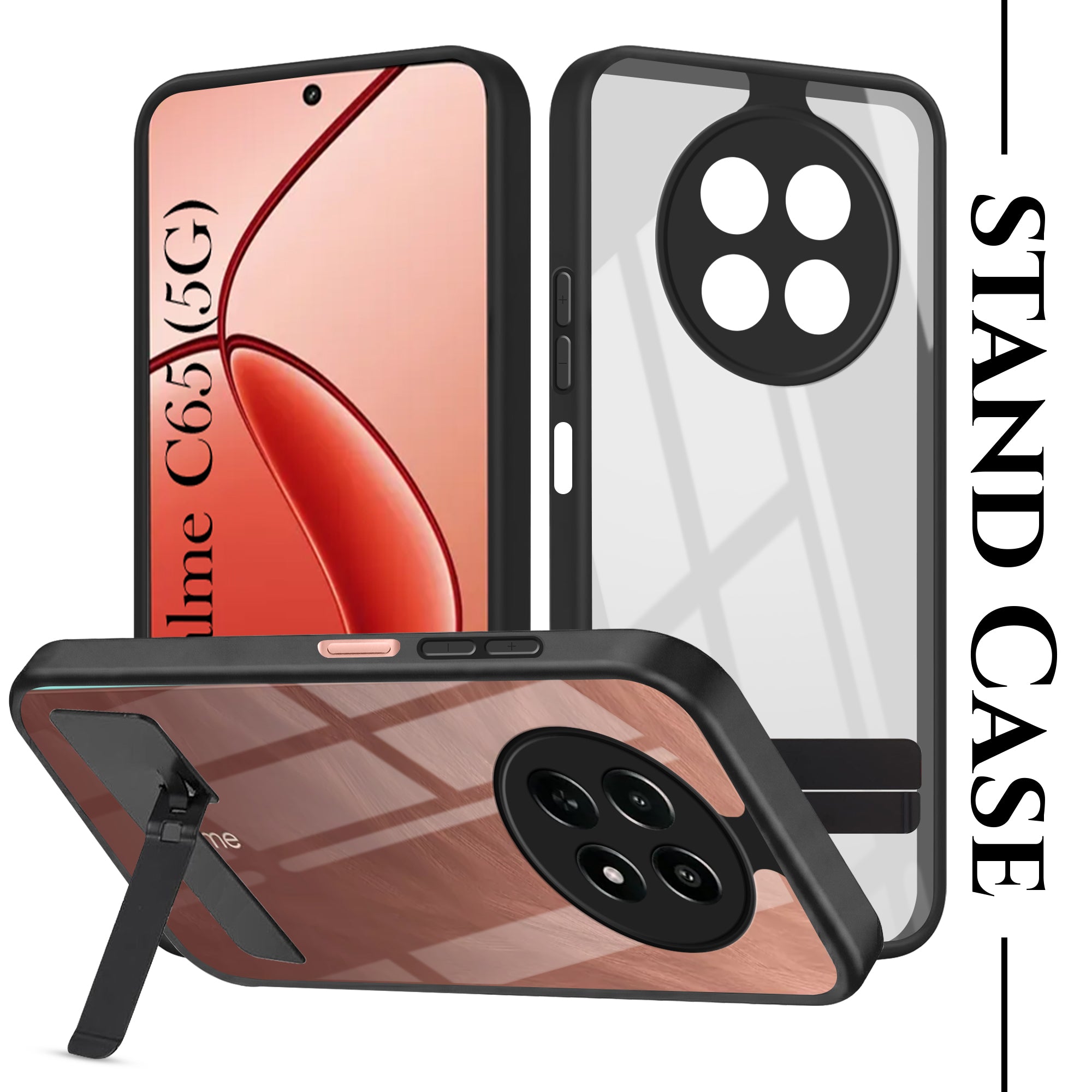 For Realme C65 5G Back Cover Case (Built-in Stand | Lifetime Anti Yellow | Kickstand Shockproof | Camera Protection | MagSafe Compatible)