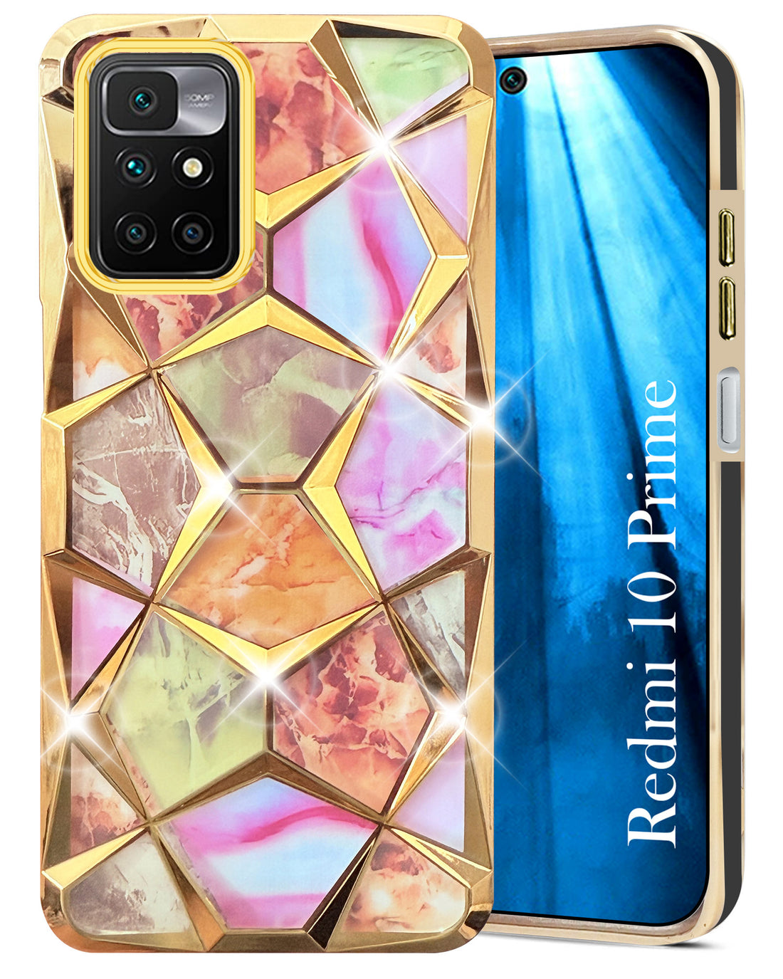 For Xiaomi Mi Redmi 10 Prime Back Cover Case (Dual Design Glitter Sparkle and Detachable Diamond Print Case | Soft and Flexible)