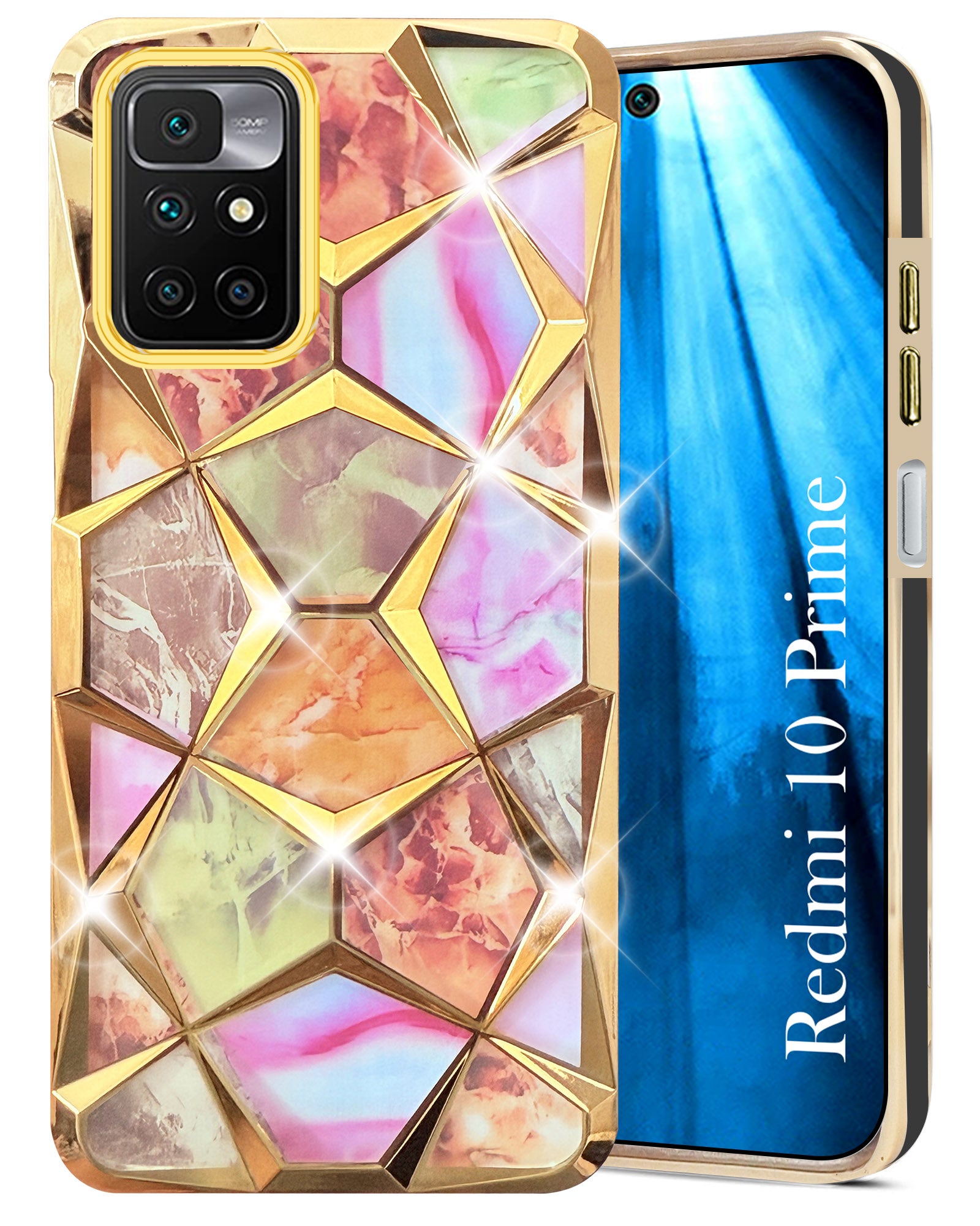 For Xiaomi Mi Redmi 10 Prime Back Cover Case (Dual Design Glitter Sparkle and Detachable Diamond Print Case | Soft and Flexible)