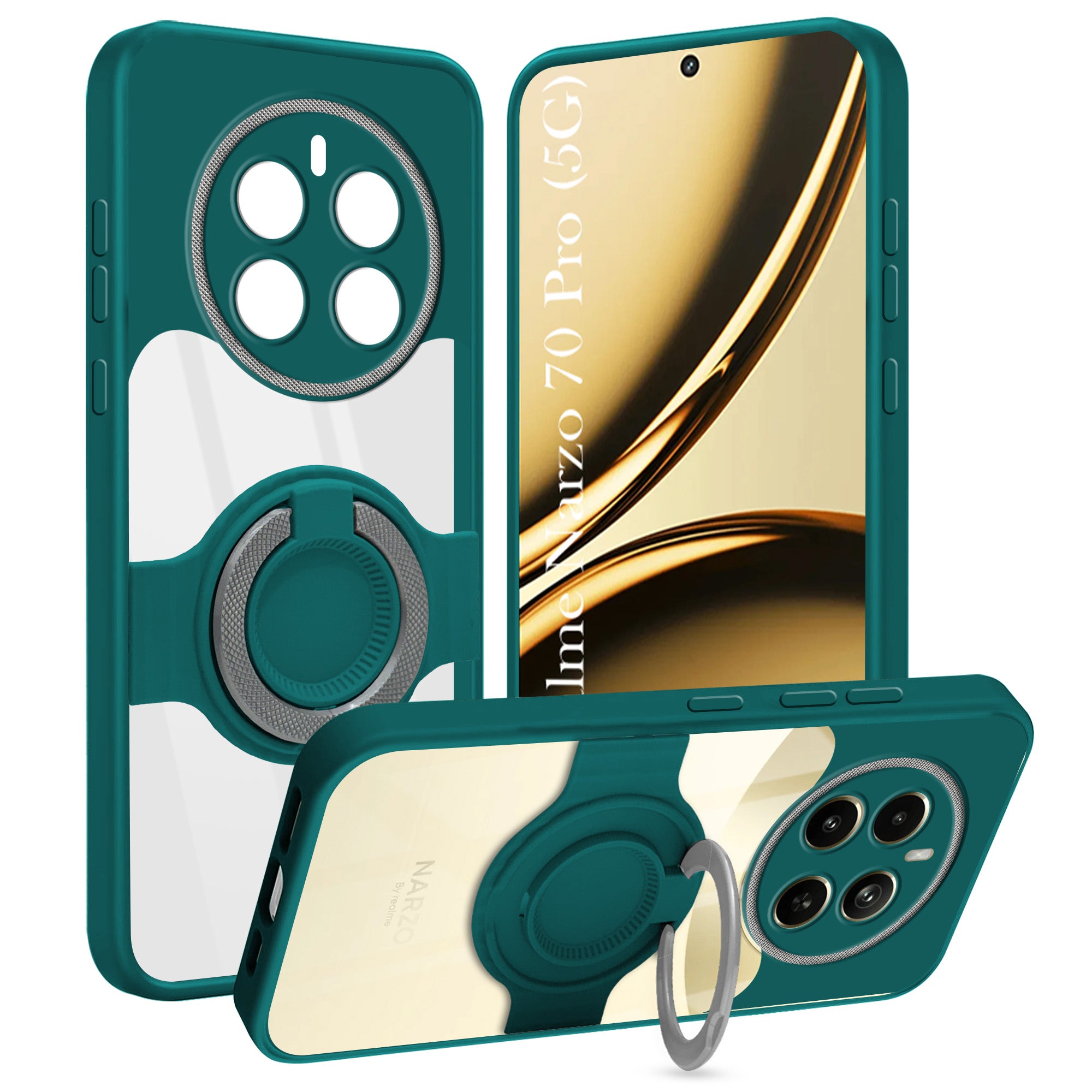 For Realme Narzo 70 Pro Back Cover Case with stand (Built-in Ring Holder Kickstand | Lifetime Anti Yellow | Camera Protection)
