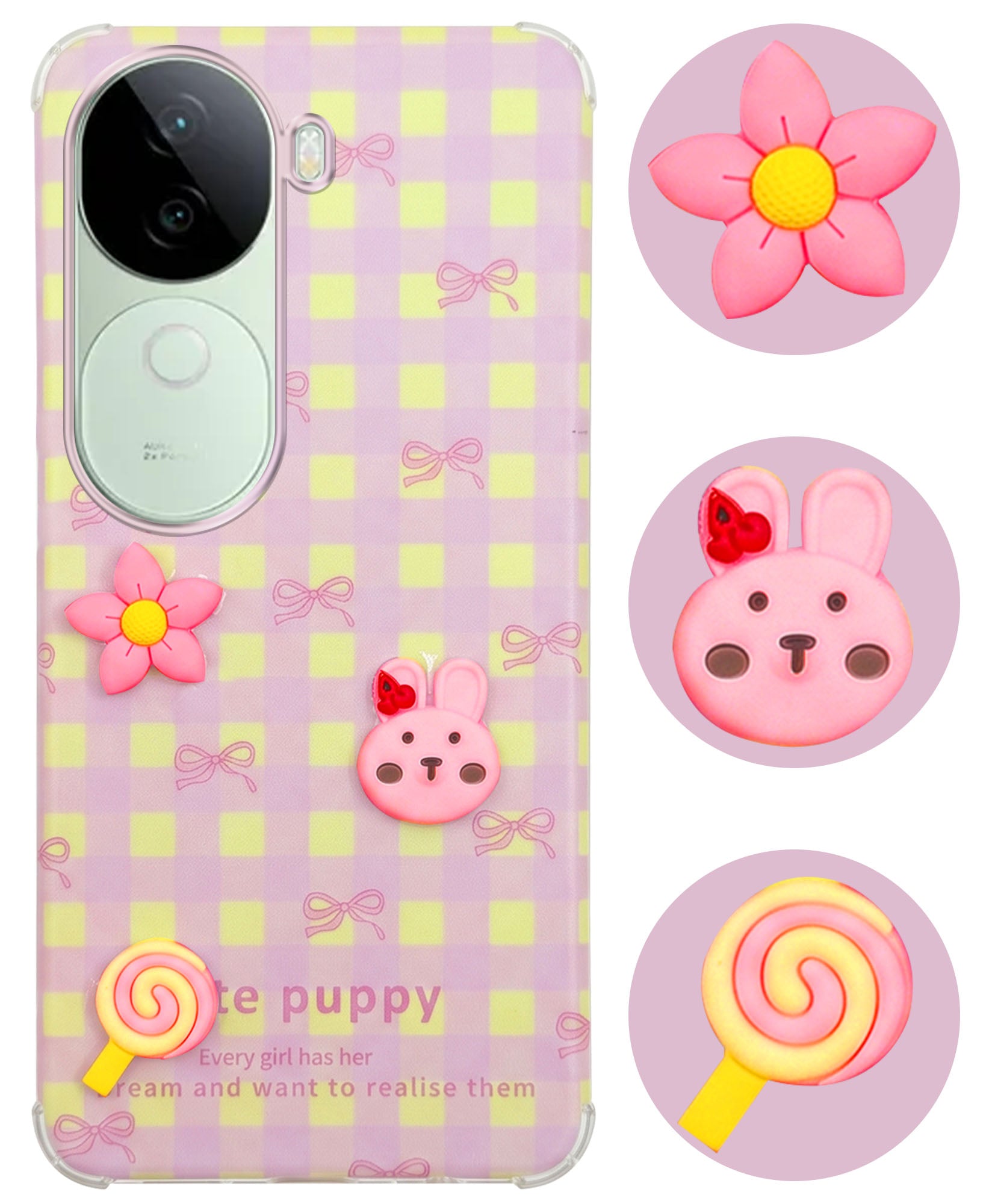 For Vivo V40e Back Cover Case (3D Cute Cartoons | Hard Back Side Soft | Matte Premium Finish | HD Printing)