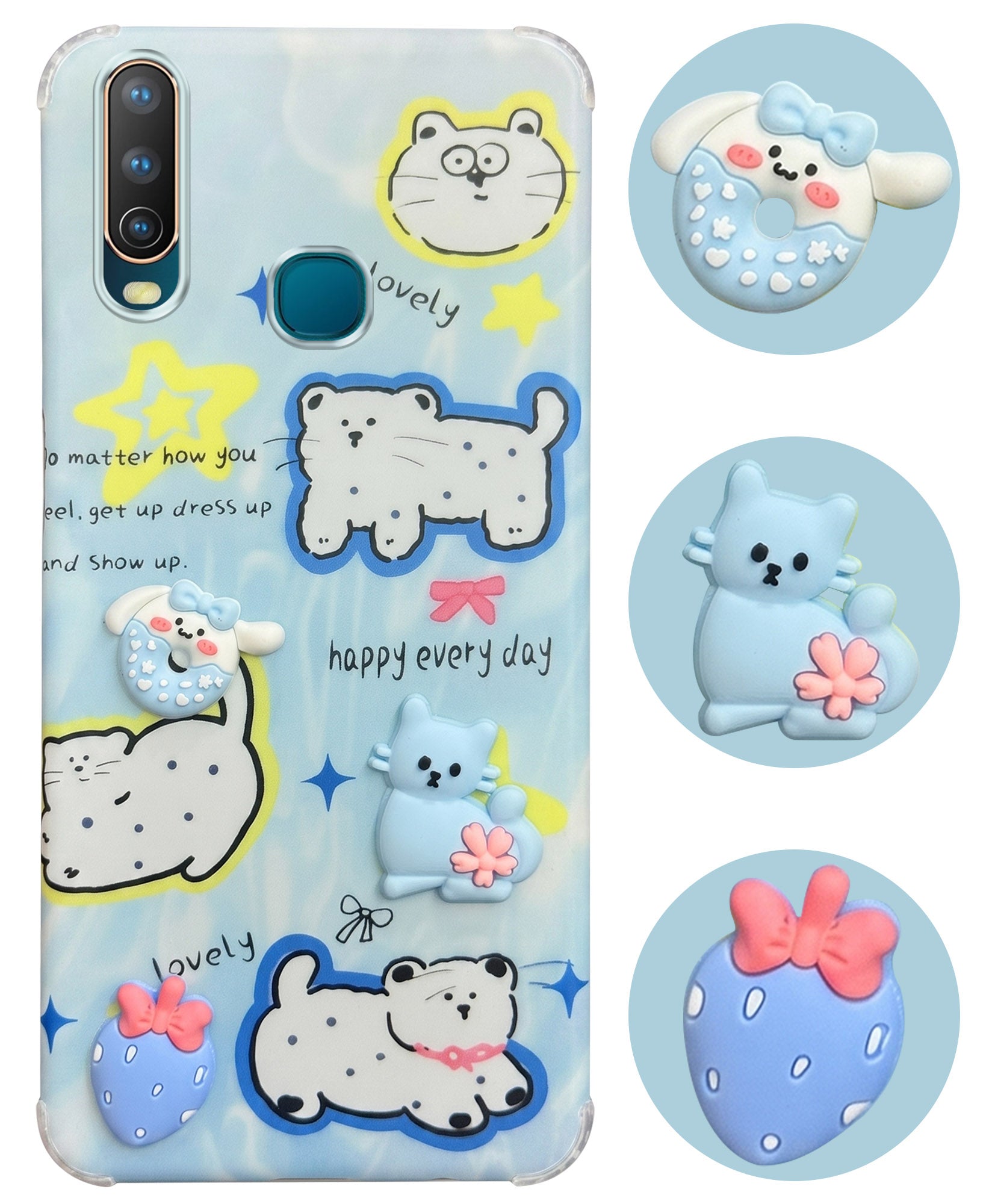 For Vivo U10 Back Cover Case (3D Cute Cartoons | Hard Back Side Soft | Matte Premium Finish | HD Printing)