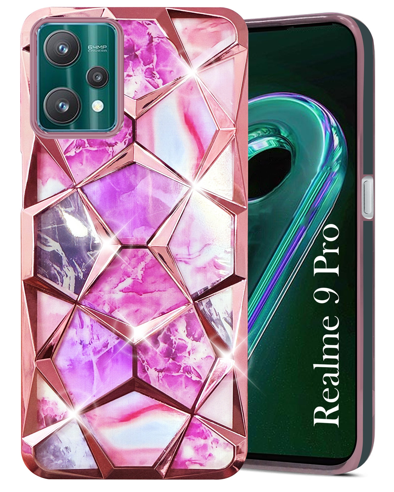 For Realme 9 Pro Back Cover Case ( Dual Design Glitter Sparkle and Detachable Diamond Print Case | Soft and Flexible)