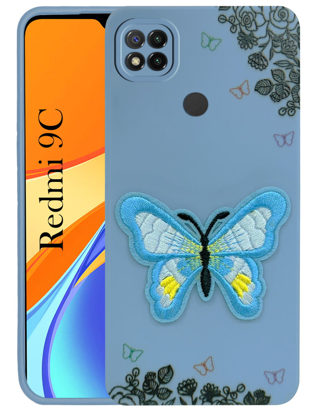 For Redmi 9C Back Cover Case (Soft Butterfly Embroidery | Women Teen Girls | Camera Protection| Matte Silicone)