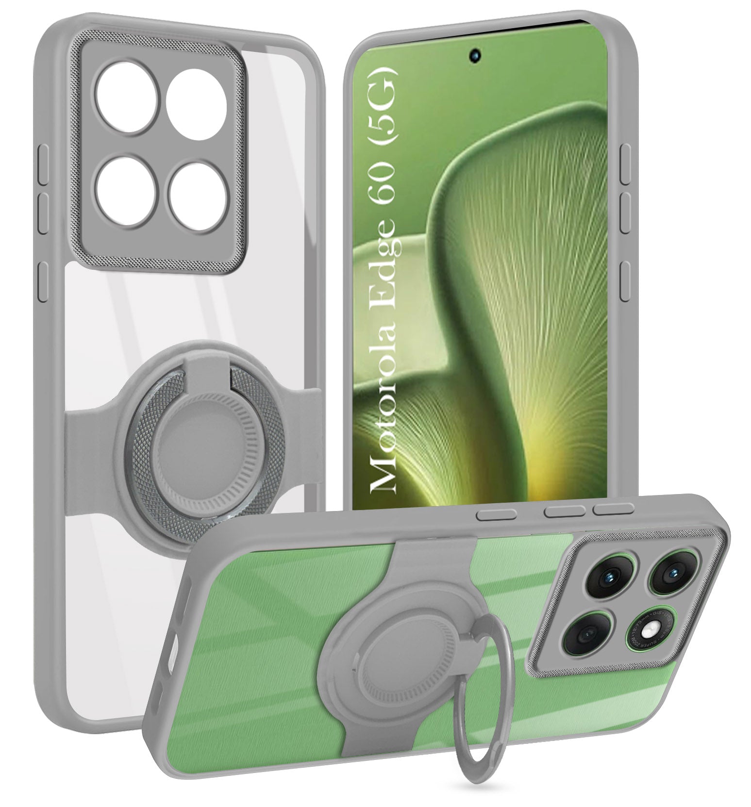 For Motorola Moto Edge 60 Back Cover Case with stand (Built-in Ring Holder Kickstand | Lifetime Anti Yellow | Camera Protection)