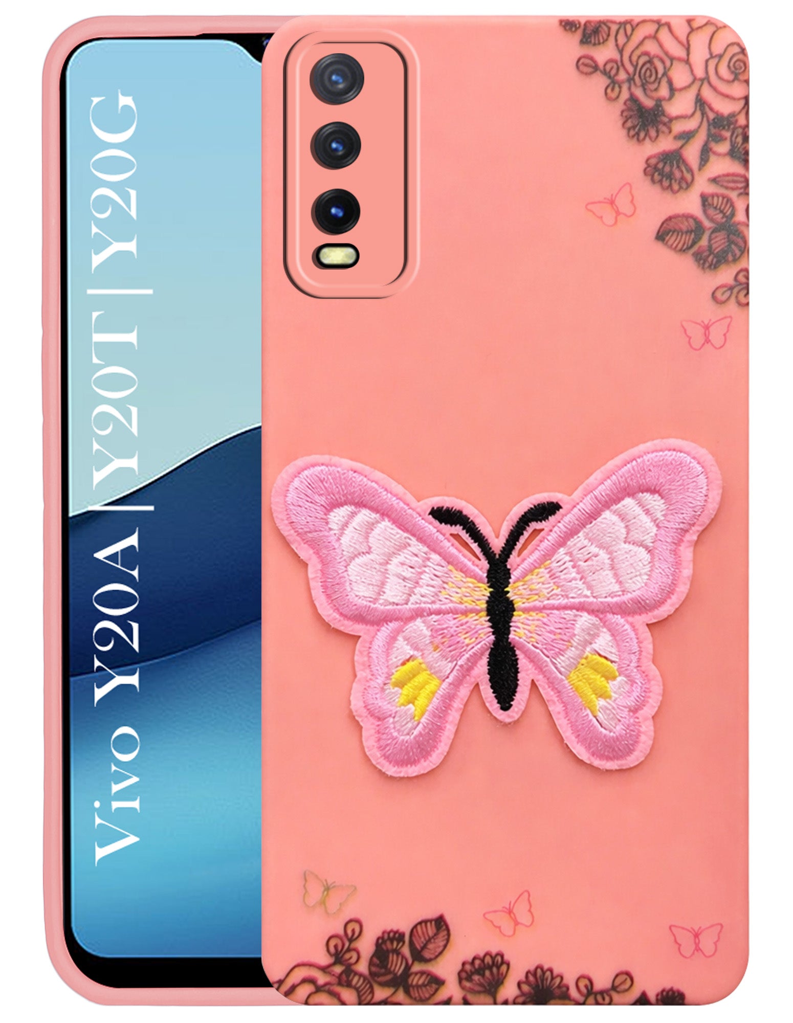 For Vivo Y20A | Y20T | Y20G Back Cover Case (Soft Butterfly Embroidery | Women Teen Girls | Camera Protection| Matte Silicone)