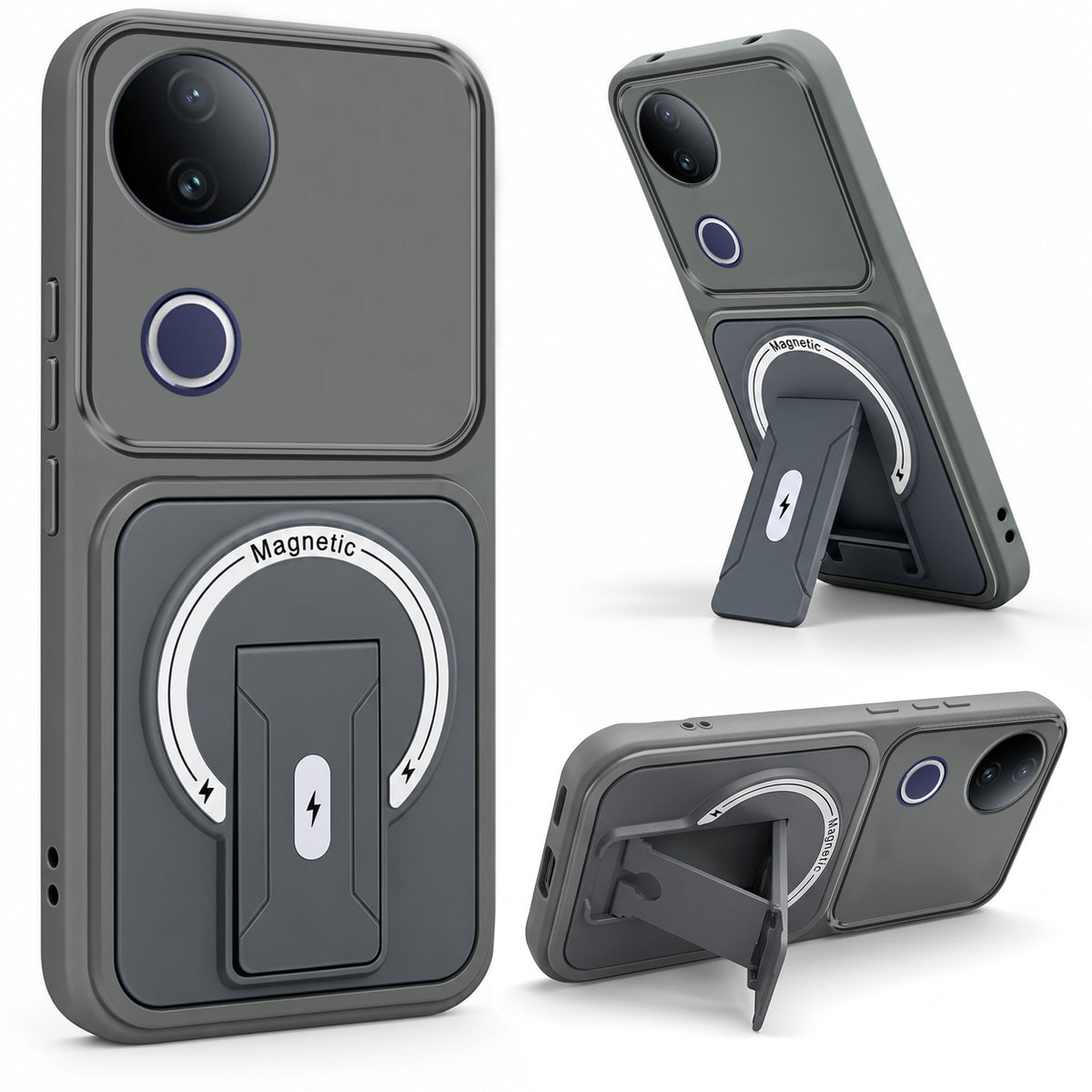 For Vivo T4R Back Case Cover Metallic (Hybrid Armor Kickstand | MagSafe Compatible | Camera Protection Shockproof)