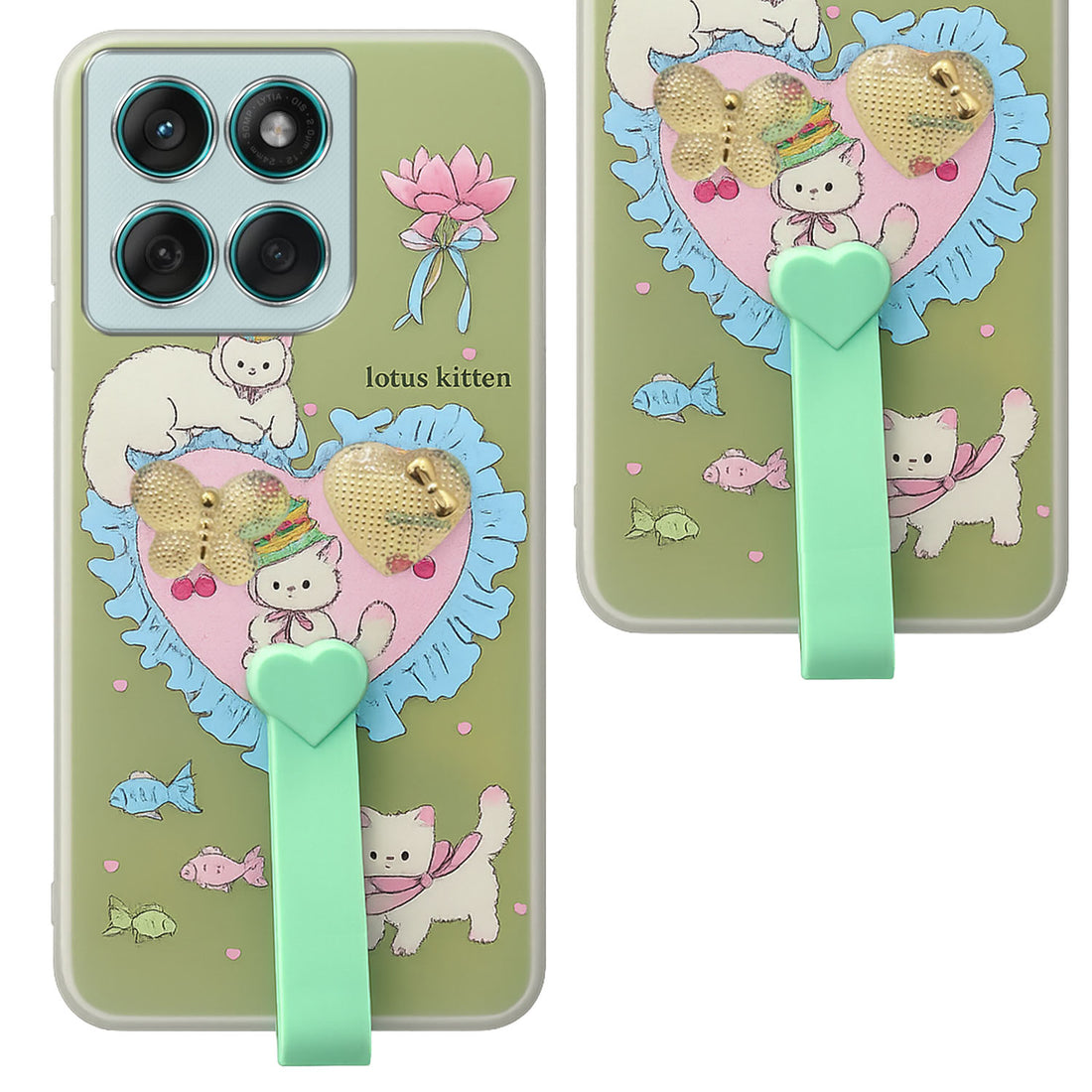 For Motorola Moto Edge 60 Fusion Back Cover Case (3D Cute Heart Strap Holder | Camera Protection | Designer Girls Print)