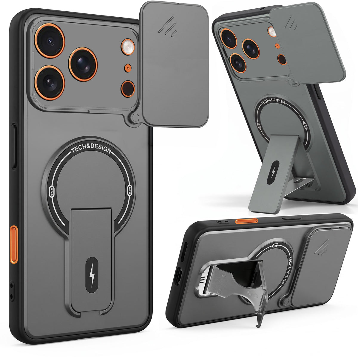 For Apple iPhone 17 Pro Max Back Case Cover Metallic (Hybrid Armor Kickstand | Sliding Shutter Camera Protection | MagSafe Compatible)