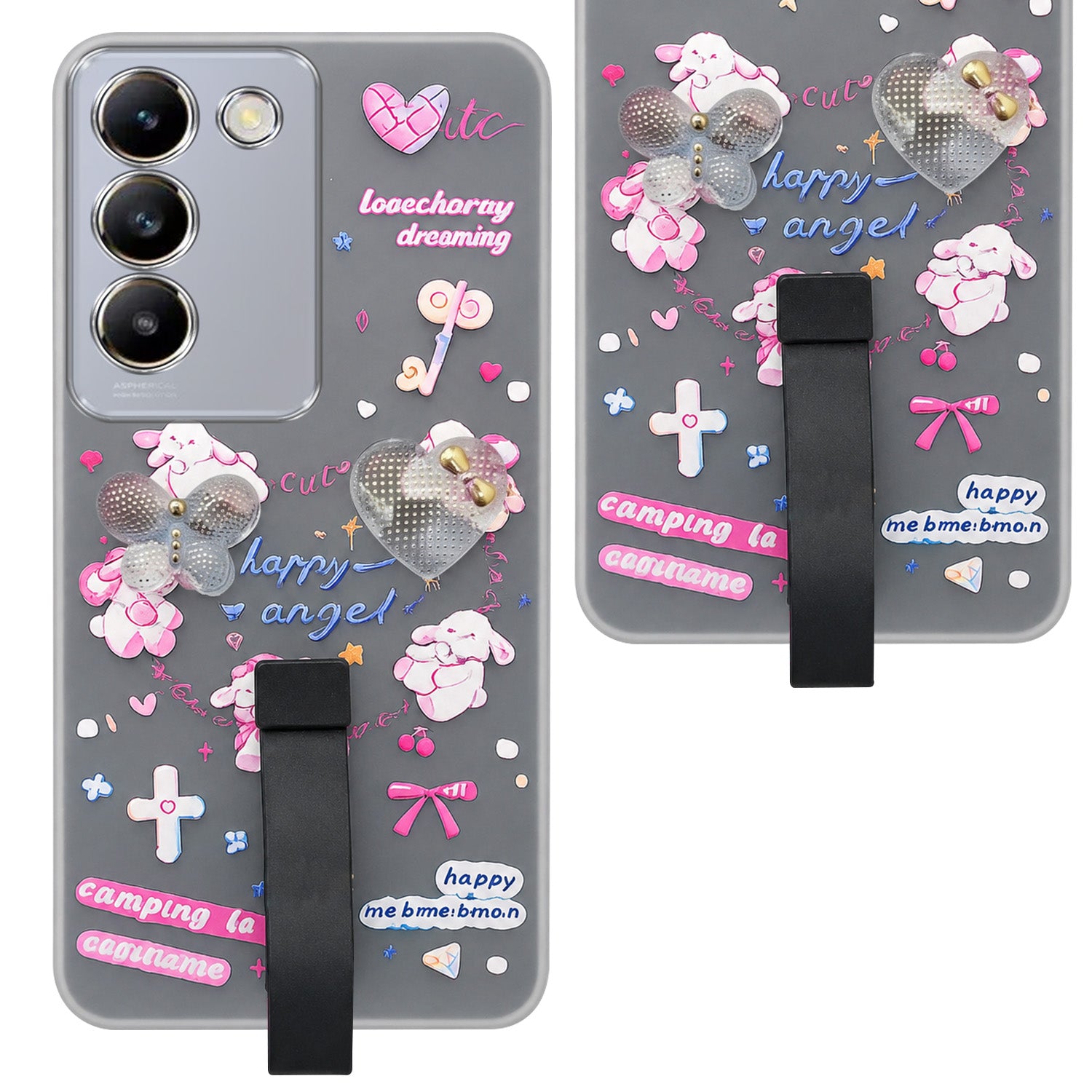 For Vivo T3 5G Back Cover Case (3D Cute Heart Strap Holder | Camera Protection | Designer Girls Print)