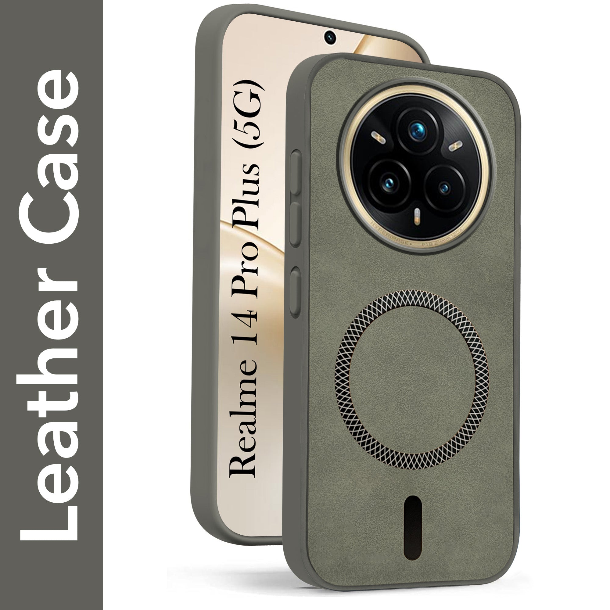 For Realme 14 Pro Plus 5G Back Cover Case Leather Finish (MagSafe Compatible Wireless Charging | Soft Touch | Camera Bump Protection)